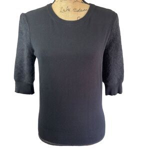 Michel Kors Women's Black Puff Angora Sleeves Wool Crew Neck Sweater Top Sz S